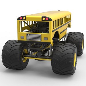 Diecast School bus Monster truck Scale 1 to 25 3D model