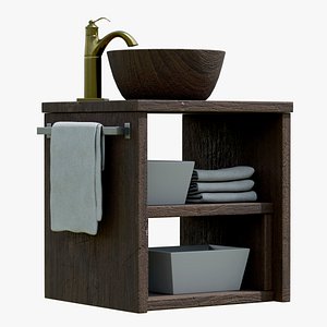 3D Modern Rustic Wooden Bathroom Vanity Sink Cabinet model