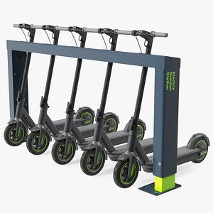 3D Electric Rental Station With Scooters