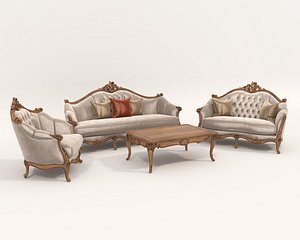 3D Classic European style Sofa and Armchair set 4
