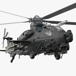 Changhe Attack Helicopter Z-10 with Rocket Loadout Black Rigged for Cinema 4D