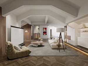 Attic Living Room Scene 3D