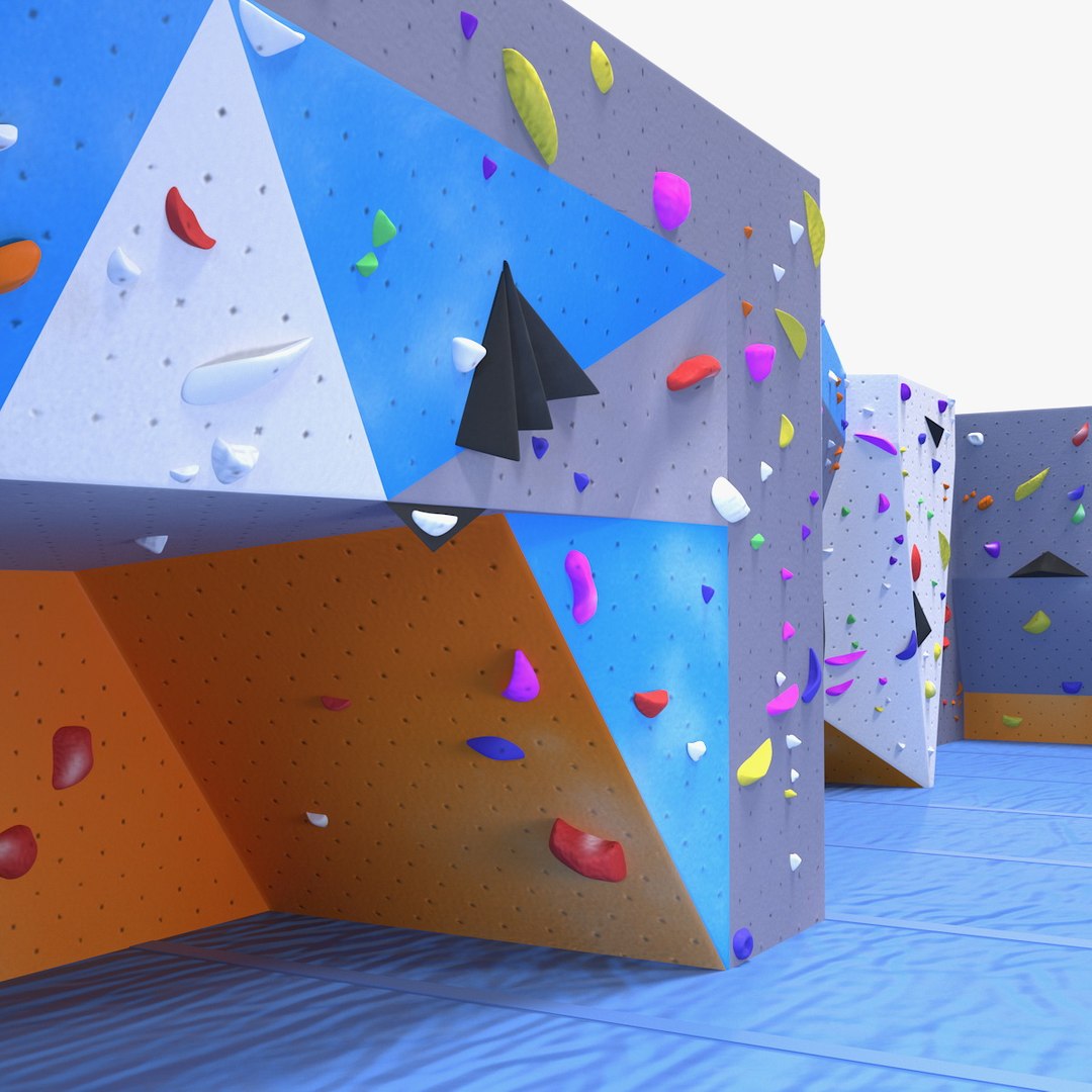 Big Bouldering Climbing Wall with Sports Mat 3D model preview