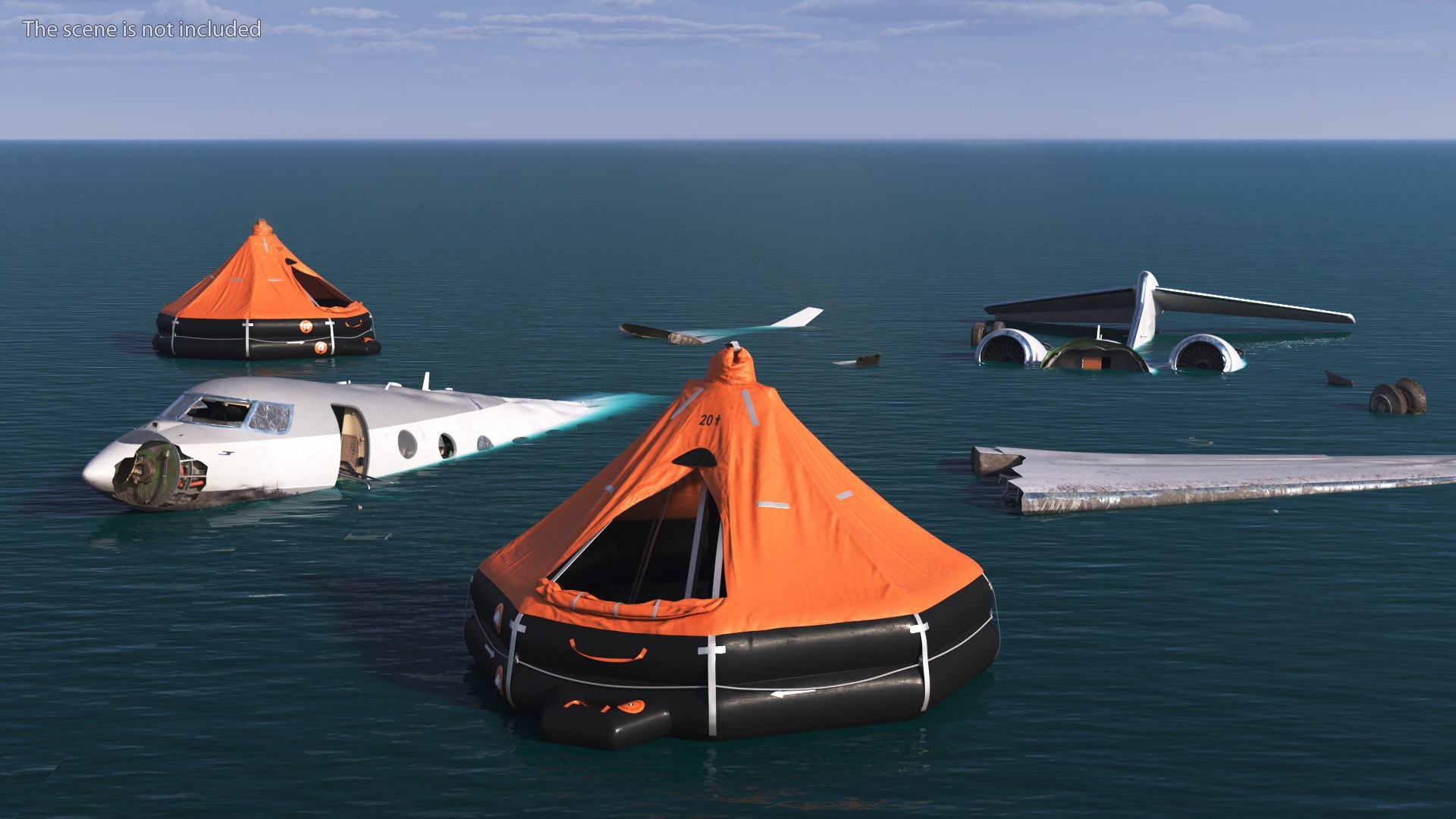 3D Model Crashed Jet Fuselage With Life Rafts - TurboSquid 2455536