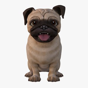 3D Pug Dog Toon Rigged Low-poly 3D model