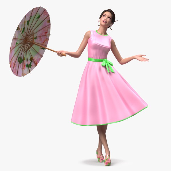 3D Asian Women Wearing Summer Dress model