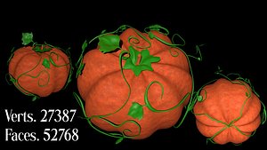 3D Realistic Pumpkin 3D Model with Vines and Leaves  Halloween  PBR Ready model