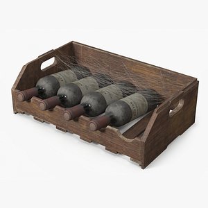 Vintage Bordeaux Wine in Old Wooden Case with Cobwebs