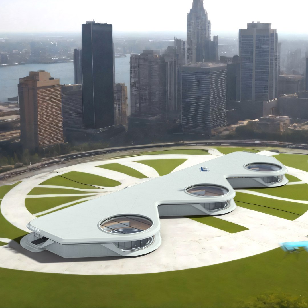 Air Taxi Port with 3 Take Off Areas 3D model preview