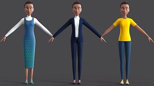 3D Cartoon Afro Mother - Toon Rigged Woman - Maya Version