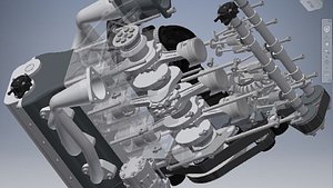 3D boxer engine 6 cylinder model