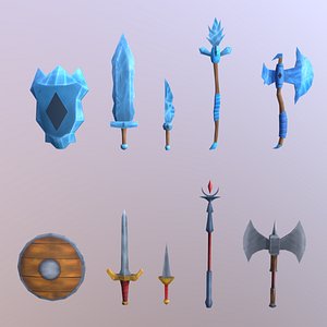 Hand Weapon Set For MobilePainted Low Poly