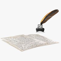 Old Letter with Quill Dark Feather Ink Set