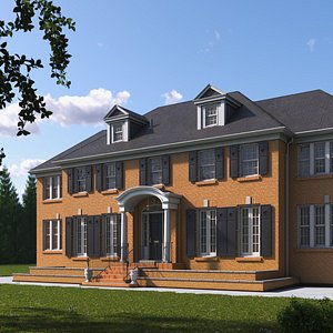 Elegant Brick Colonial House 3D model
