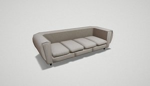 3D model Game asset Modern White Leather Four-Seater Sofa