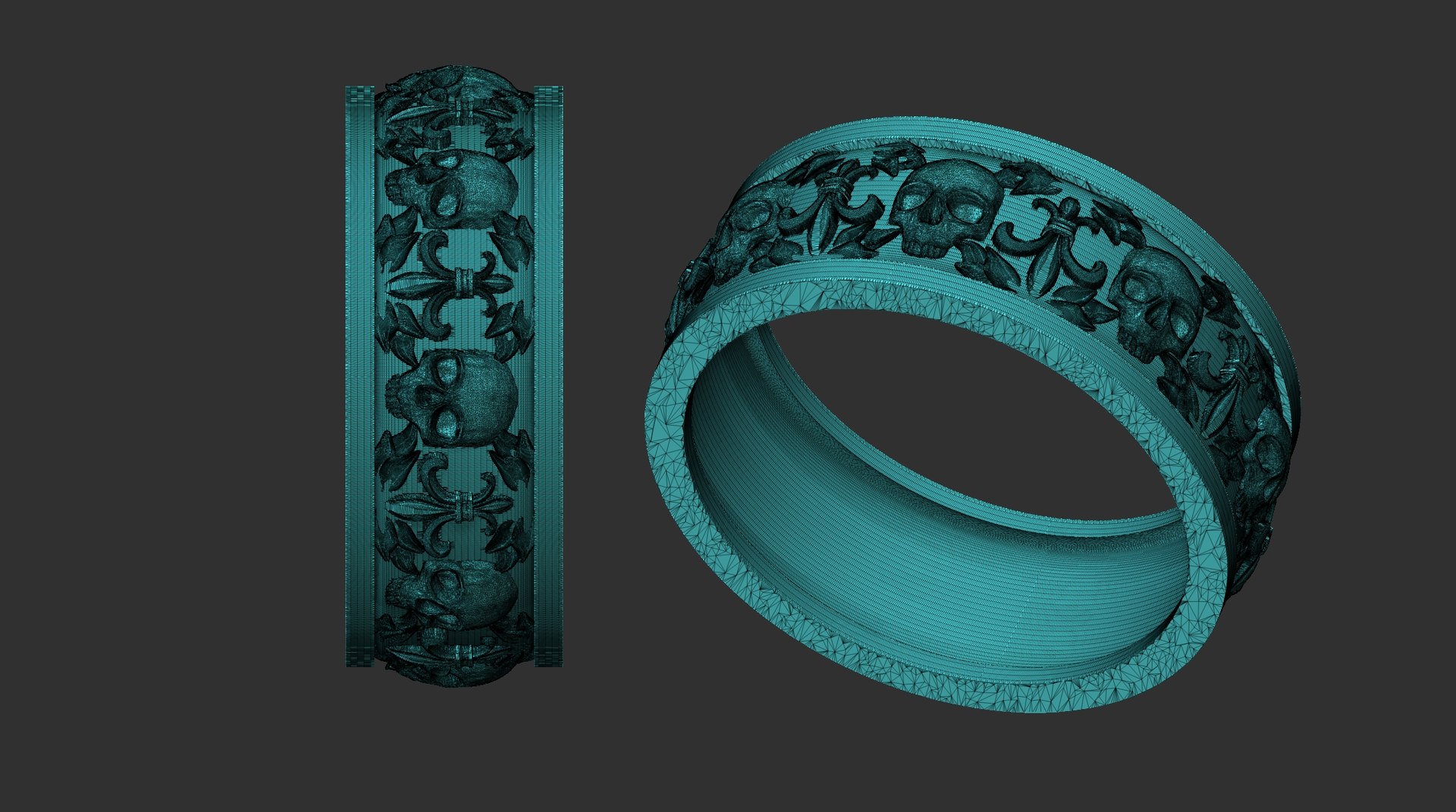 3D Heraldic Lily And Skulls Ring Model - TurboSquid 2214036