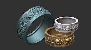 3D Heraldic Lily and skulls ring model