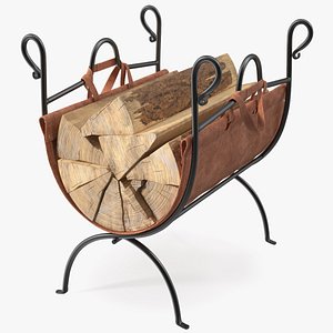 Log Rack with Leather Sling Brown 3D model