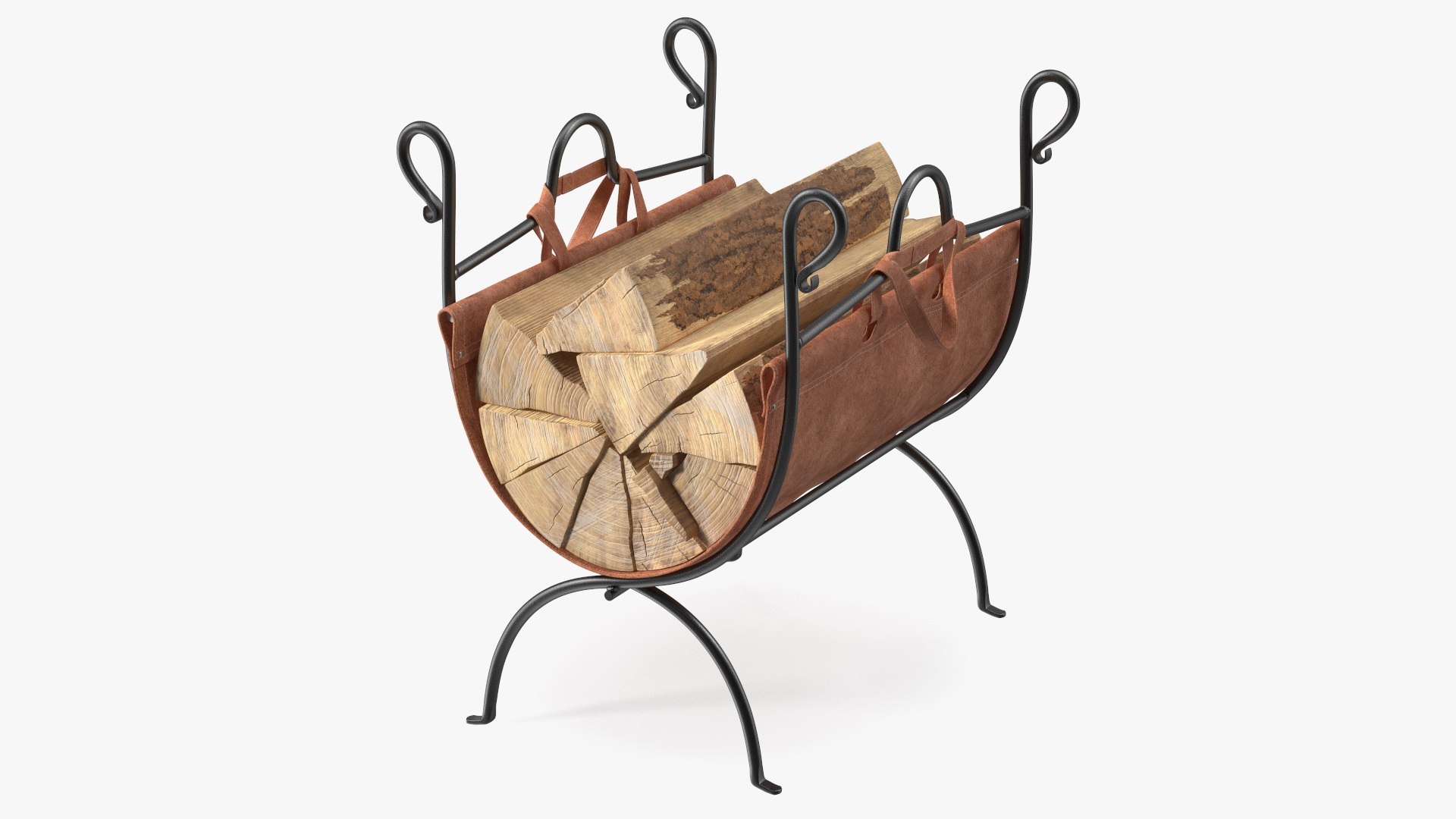 Log Rack with Leather Sling Brown 3D model preview