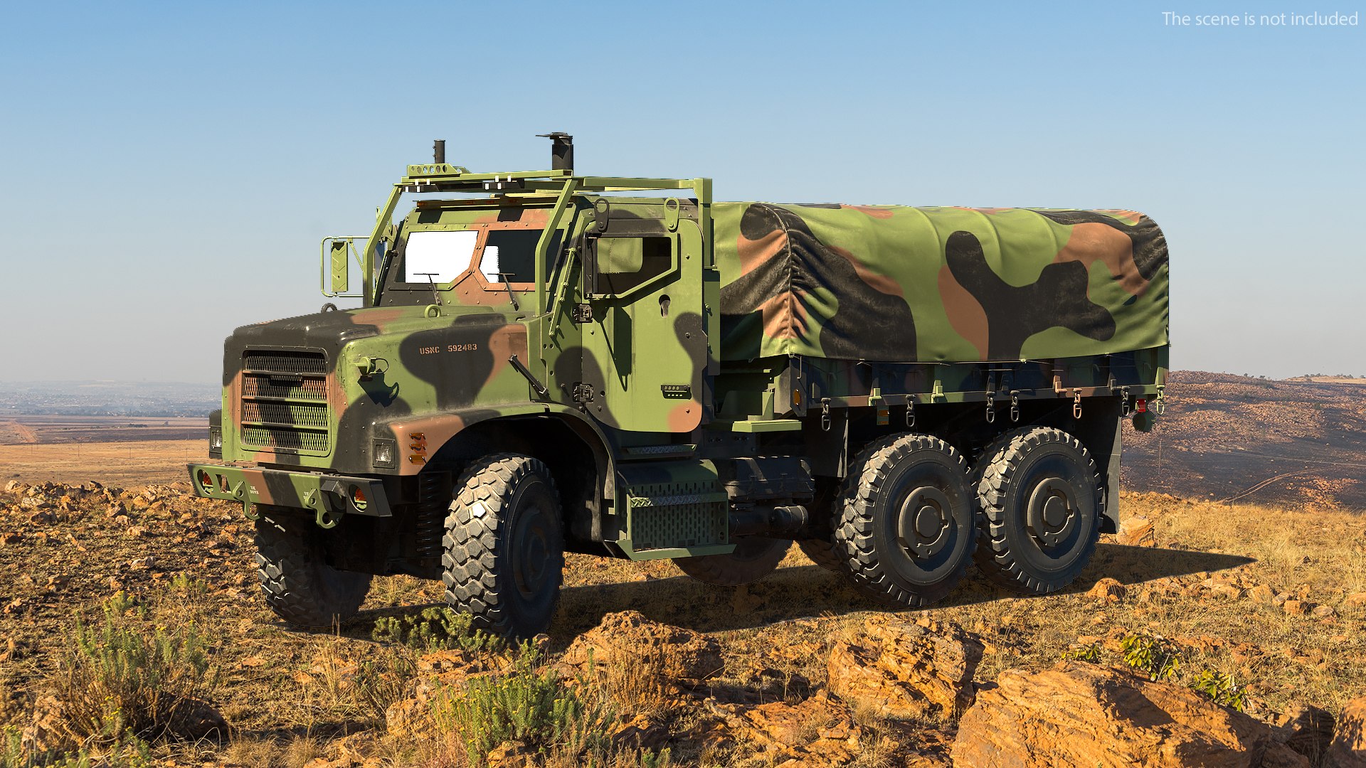 Medium Tactical Vehicle 6x6 with Tent Dusty Rigged 3D model preview