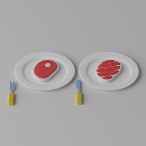 3D Cartoon Steak Plate Cutlery model