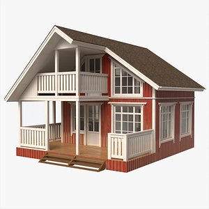 Classic Wooden Two Level House with Terrace 3D model