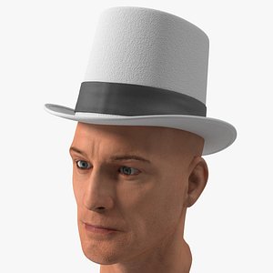 Classic Top Hat on Male Head White 3D model