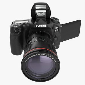 3D model Canon EOS 90D DSLR camera EF 24-70mm f2.8L II USM Lens 02