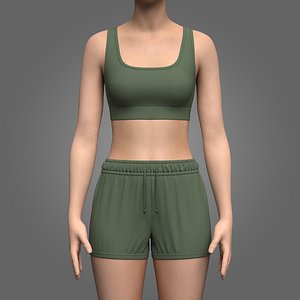 Female Sports Bra and Swim Shorts 3D model
