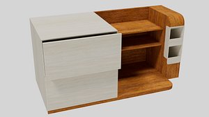 3D Modern Wooden Bedside Table with Drawers and Open Shelves - Modern furniture- Bedside Table- Cabinet