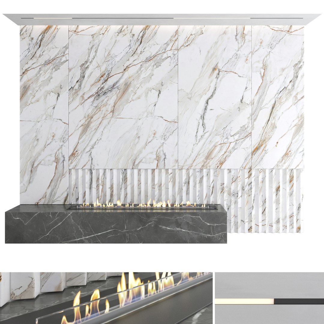 3D Decorative Wall With Fireplace Set 13 Model - TurboSquid 2003937