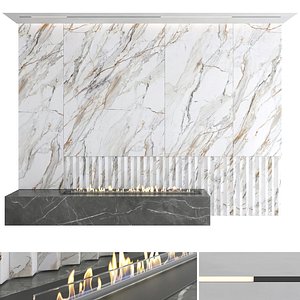3D Decorative wall with fireplace set 13 model