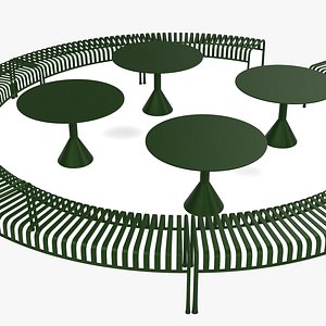 HAY Palissade Striped Outdoor Furniture Set Green 3D model