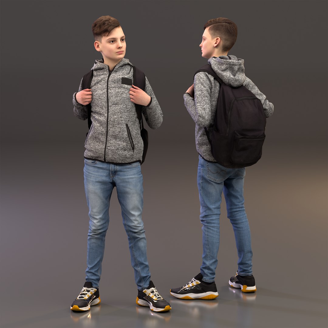 Rigged Boy Character - 3D Scanned Teenage Student Figure 0160 3D Model ...