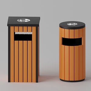 3D Wooden Trash Can Collection