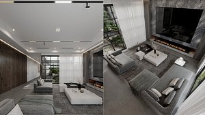 3dsmax corona interior kitchen livingroom dining area scene 3D model