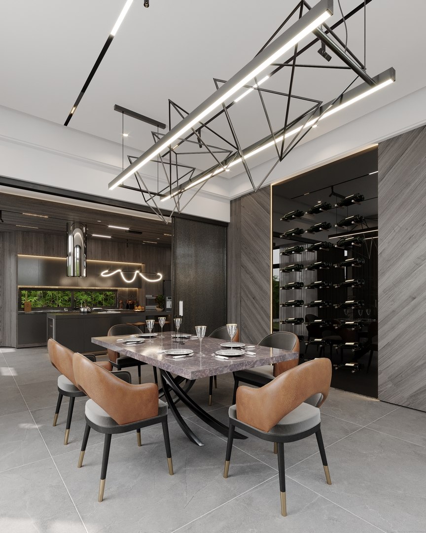 3dsmax Corona Interior Kitchen Livingroom Dining Area Scene 3D Model ...
