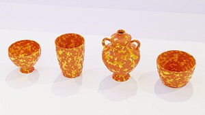 A set of clay dishes with gold leaf flakes 3D model