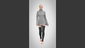 Winter Outfit Grey Knit 3D model