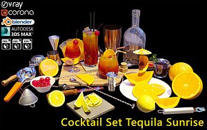 3D cocktail set tequila sunrise