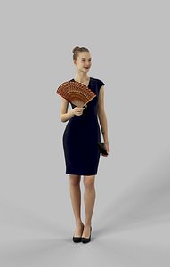 Beauty An Elegant Woman Standing With A Handheld Fan