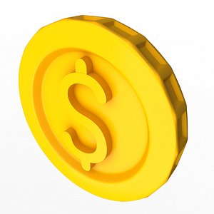 3D Golden Dollar Coin Cartoon model