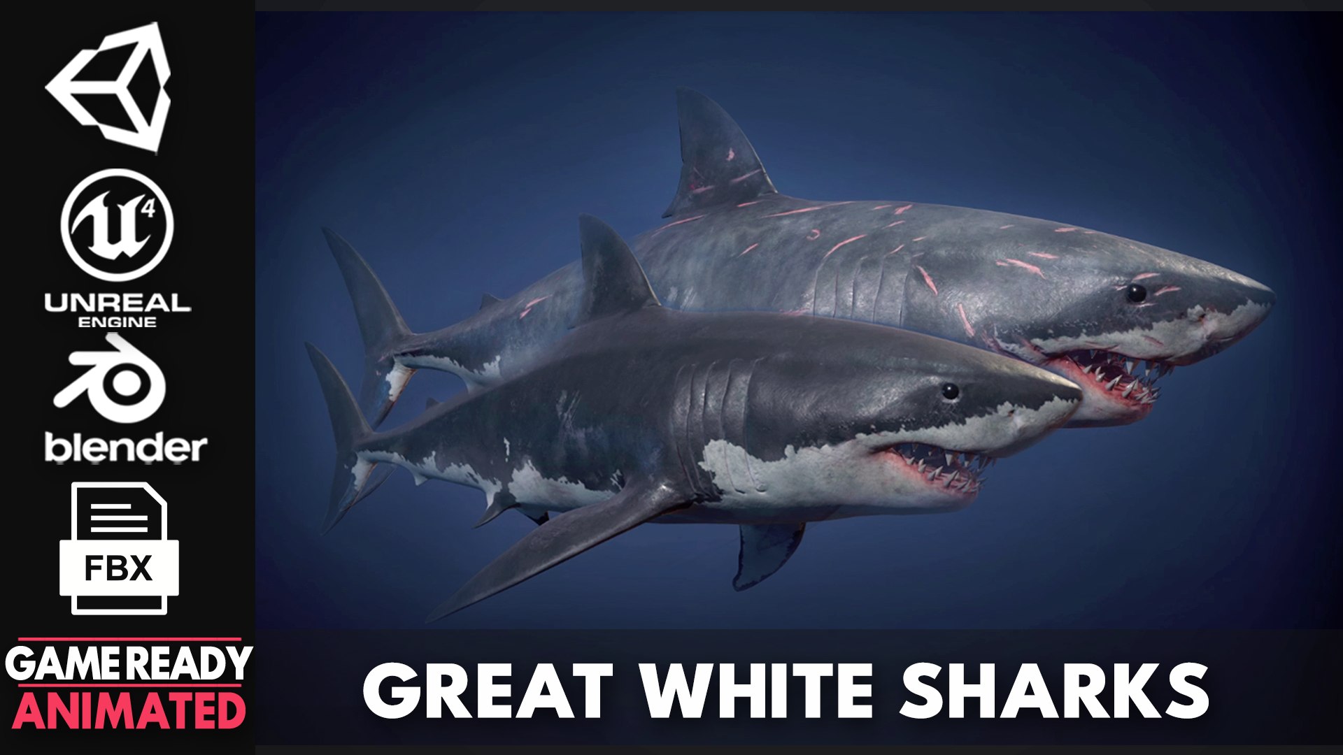 Great White Sharks - Game Ready 3D Model - TurboSquid 1752138