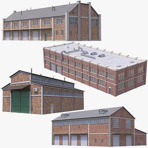 3D 4 Brick Industrial Buildings Collection PBR