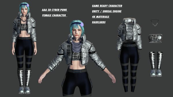 3D model Cyber Punk Female Character 08