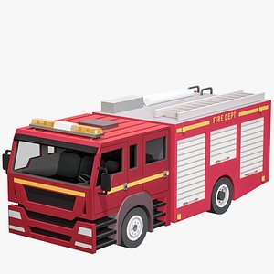 Cartoon Lowpoly Firetruck Vehicle