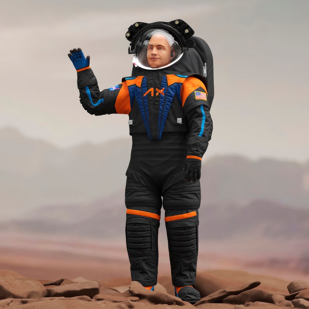 Modern NASA Spacesuit Axiom on Astronaut Waving Pose 3D model preview