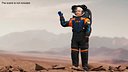 Modern NASA Spacesuit Axiom on Astronaut Waving Pose