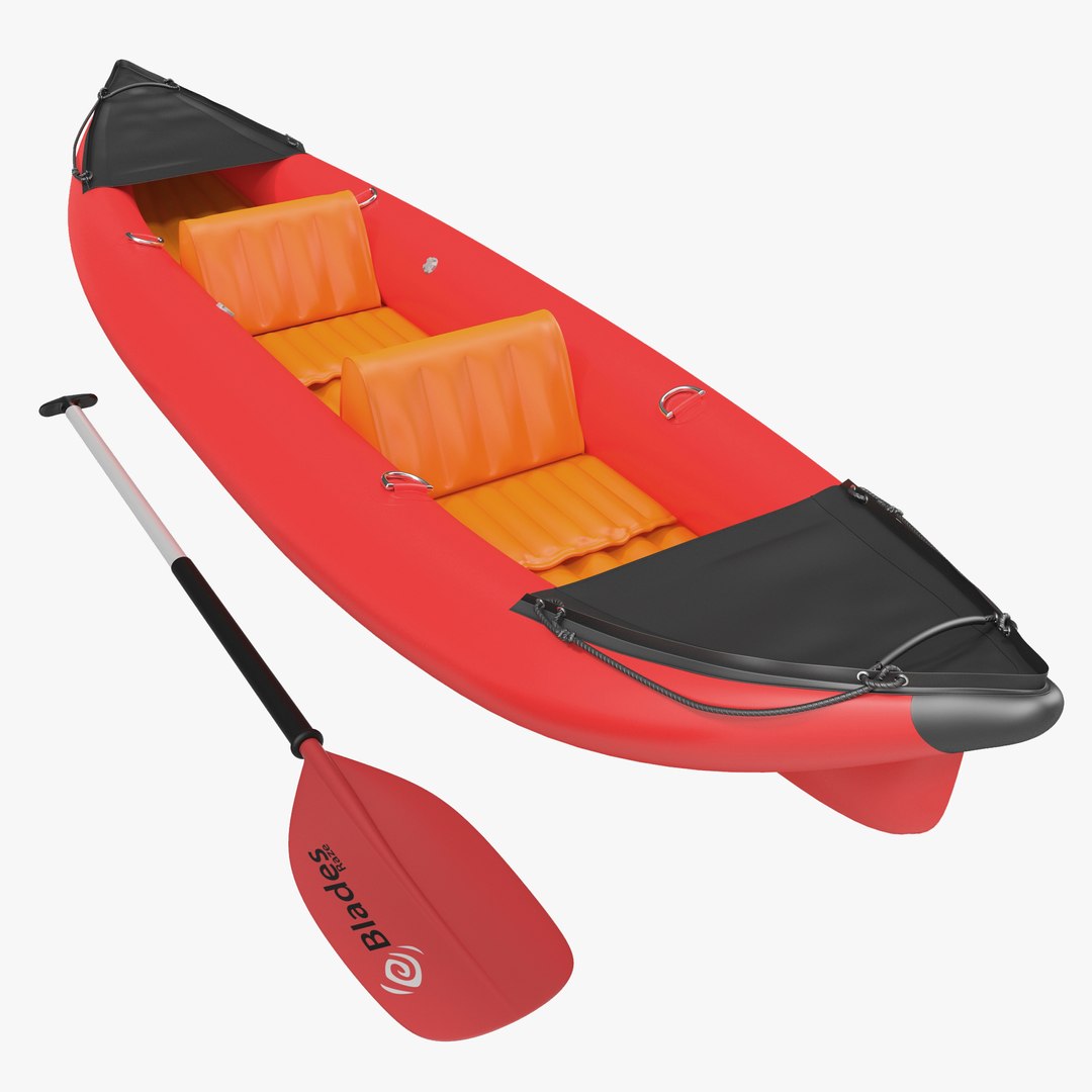 Kayak 3 Red with Paddle 3D model preview