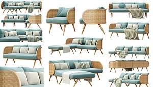 Victoria wooden rattan furniture collection XY40 3D model